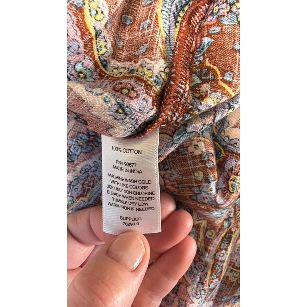 ANA Dress M Brown Paisley Tiered Ruffle Peasant Keyhole Back Hippie SKU 154 - Picture 7 of 10